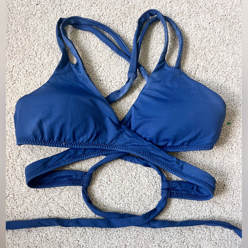 Becca blue wrap bathing suit top